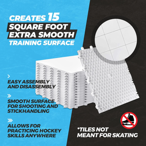 ** $115.00+ RETAIL PRICE** Hockey Flooring Training Tiles - 15 Pack of 12" x 12" Tiles, Provide an Off-Ice Surface that Simulates the Feel of Real Ice, Allowing Players to Practice Essential Hockey Skills at Home or in Other Off-Ice Locations