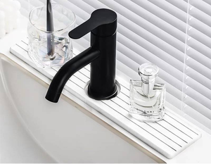 lot 3001 image: Diatomaceous Earth Quick Dry Sink Splash Guard - 17.7L x 3.93W x 0.35 (Center Hole with Diameter of 2.56) White