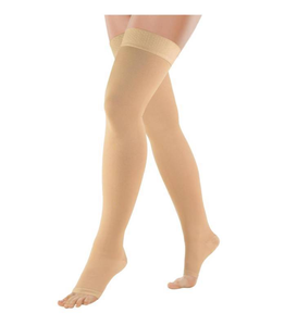 lot 3002 image: 1 Pair - Medical Compression Stockings, AG-Thigh High Stockings with Open Toe (Size - Medium) (Color - Beige)