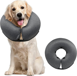 lot 3004 image: Inflatable Dog Cone with Donut Design, Effective Barrier that Stops Dogs from Reaching Wounds, Stitches, Hot Spots or Rashes, Easy to Adjust Inflation Levels (LargeGrey)