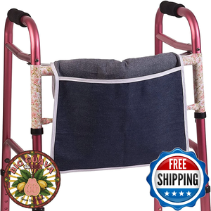 lot 3005 image: DMI Durable, Universal Single Pocket Walker BagCarry-All, Attaches Easily to WalkerWheelchair, Durable Navy Denim Fabric