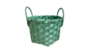 lot 3006 image: Brightroom Woven Plastic Basket Storage Solution, Durable, Polypropylene, Open-Top Design and Two Side Carry Handles (Sage Green)
