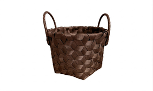 lot 3007 image: Brightroom 1 Count Woven Plastic Basket Storage Solution, Durable, Polypropylene, Open-Top Design and Two Side Carry Handles (Dark Brown)