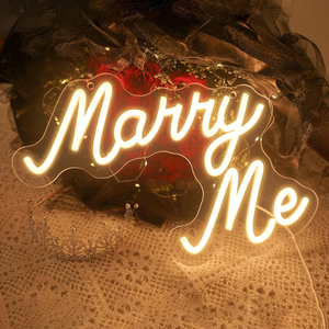 lot 3013 image: Marry Me Neon Sign with Acrylic Back Plate, Dimmable, USB Powered LED Sign (Dimensions 16Long x 10High)