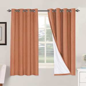lot 22619 image: H.VERSAILTEX 100% Blackout Linen Textured Curtains (Orange)