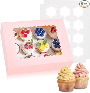 lot 22651 image: Hoewina 12-Count Pink Cupcake Boxes (6-Pack)
