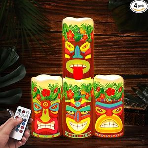lot 22662 image: 4-Pack Tribal Flameless LED Candles with Remote