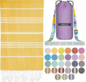 lot 9293 image: Hand-Loomed Turkish Beach Towel with Tote Bag (Yellow)