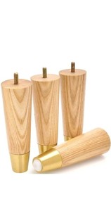 lot 9295 image: 6-Inch Solid Wood Furniture Legs with Gold Caps  Set of 4 (Light Brown)