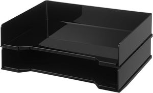 lot 9297 image: 2-Piece Stackable Rectangular Plastic Letter Tray Set (Black)