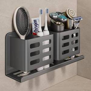 lot 9299 image: Self-Adhesive Aluminum Toothbrush & Razor Holder