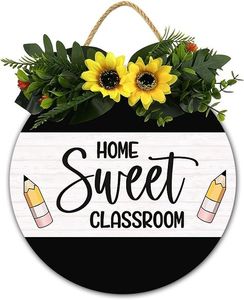 lot 9323 image: Home Sweet Classroom Floral Door Sign