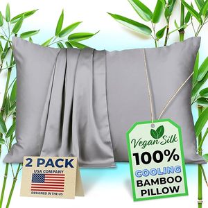 lot 9331 image: Vegan Silk 100% Bamboo Cooling Pillowcases  Set of 2 (Gray)