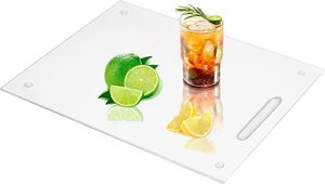 lot 9337 image: Tempered Glass Cutting Board with Handle & Non-Slip Feet