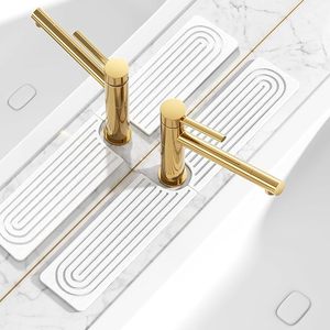 lot 9354 image: 23.6 Large Diatomaceous Earth Stone Sink Mat  Rapid-Drying Faucet Splash Guard (White)