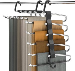lot 9358 image: 2-Pack Space-Saving Pants Hangers  Stainless Steel Closet Organizers
