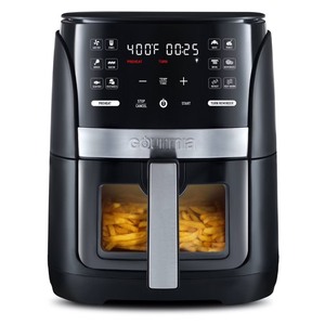 lot 3808 image: Gourmia 6qt Digital Window Air Fryer with 12 Presets & Guided Cooking Black Stainless Steel