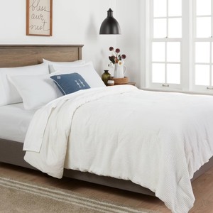 lot 3809 image: 3pc King Washed Waffle Weave Comforter and Sham Set White - Threshold Quilted Bedding Sets, OEKO-TEX Certified