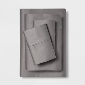 lot 3815 image: King Solid Performance 400 Thread Count Sheet Set Gray - Threshold Cotton Sateen, Includes 2 Pillowcases & Fitted Sheet
