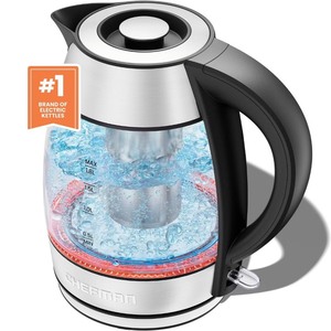lot 3816 image: Chefman 1.8L Rapid-Boil Kettle with Keep Warm and Tea Infuser - Stainless Steel Electric Water Boiler, 1500W, Silver