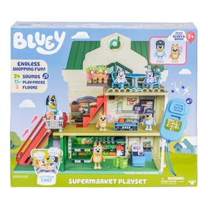lot 3821 image: Bluey Lets Play Chef Supermarket Playset - 22pk Includes Sound Effects, Stickers, and 2 Figures
