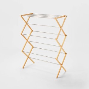 lot 3834 image: Rubber Wood and Stainless Steel Drying Rack - Brightroom