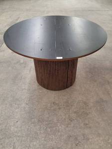 lot 8372 image: Charleily 47.2 Wood Round Dining Table - Black Vinyl Wrapped Top, Storage Underneath