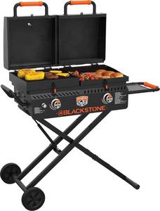 ** RETAIL PRICE $399.99 ** Blackstone On The Go Tailgator Grill Griddle Combo with Wheels, Legs Hood & Side Shelf - Heavy Duty Flat Top Portable BBQ Griddle Grill Station for Kitchen, Camping, Outdoor, Tailgating - Model 1550