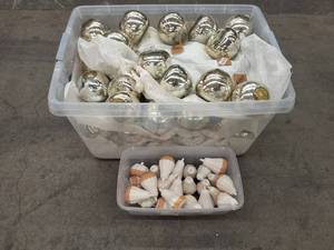lot 8390 image: Lot of Market Street Mercury Glass Apples - Ceramic Mini Pumpkins Decor