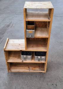 lot 8395 image: Wooden Shelf with Nail and Screw Bins