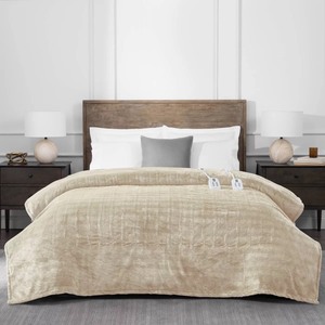 lot 2501 image: Brookstone King Heated Micro Herringbone Blanket Taupe