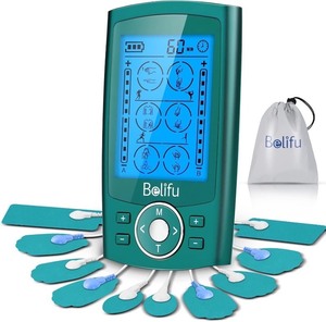 lot 2526 image: Belifu Dual Channel TENS EMS Unit 24 Modes Muscle Stimulator for Pain Relief Therapy, Electronic Pulse Massager Muscle Massager with 10 Pads, Dust-Proof Drawstring Storage Bag, Fastening Cable Ties
