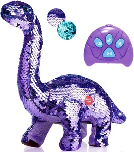lot 2534 image: Koonie Dinosaur Toys for Girls, 2 Year Old Girl Toys, Purple Dinosaur Remote Control Reversible Sequins Dinosaur Toy Can Repeat Walk Roar Sing, Christmas Birthday Gifts for 2-7 Years Old Kids Toddler