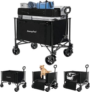 lot 2547 image:  Retail $79.99 SUNNYFEEL Wagon Cart Foldable, Standard Borderless Version Collapsible Wagon with 220 LBS Max Load, Up to 120L Foldable Grocery Cart with Side Opened for Outdoor, Garden & Camping,Black