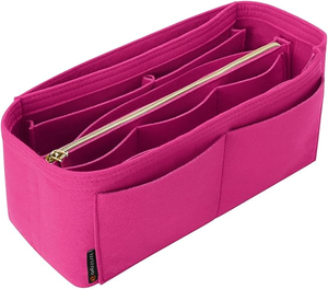lot 3030 image: Felt Purse Organizer Insert wCompartments & Detachable Inner Zippered Insert - Dimensions 11.4 x 5.9 x 6.9 (Hot Pink)