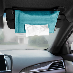 lot 3051 image: Car Tissue Holder Dispenser - Universal Fit, Microsuede, Easy Install, VisorSeat Mount Organizer (Lake Blue)
