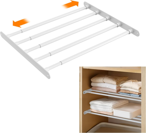 lot 3069 image: Expandable Closet Shelf with Rod, Steel Adjustable Cabinet Organizer (17.2-27.7 in) Heavy Duty Storage Rack (White)