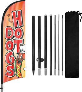 8ft "Hot Dogs" Swooper Flag & Feather Banner Set - Complete Business Signage