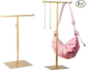 lot 22703 image: Anti-Fingerprint Stainless Steel Purse & Jewelry Stand - 2-Pack Adjustable Display