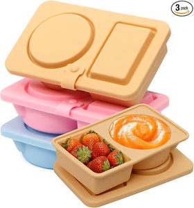 lot 22715 image: 3-Pack Silicone Reusable Snack Containers - Double Compartment Snackle Box