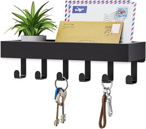 lot 22719 image: Magnetic Wall Mount Key Holder & Mail Organizer - Adhesive Entryway Shelf (Black)