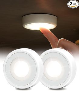 lot 22731 image: Rechargeable LED Puck Lights - 3 Color Temps Touch Tap Light (2 Pack)