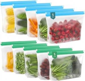 10-Pack Reusable Quart Freezer Bags - Multi-Color PEVA Food Storage