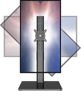 lot 9395 image: Heavy-Duty Single Monitor Stand (27-43)  Tempered Glass Freestanding Mount (HT05B-003)