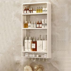 lot 9404 image: 3-Tier Wall-Mounted Bathroom Cabinet  Over-Toilet Storage with Drawers & Hooks