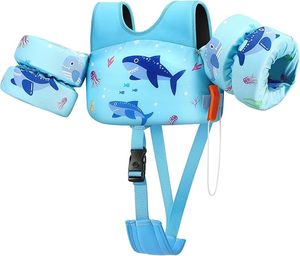 lot 9415 image: Kids Swim Vest & Arm Band Set  Secure Blue Shark Pool Float for 13-30 lbs