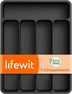 lot 9419 image: Silverware Drawer Organizer  5-Slot Plastic Cutlery Tray (8 x 12, Black)