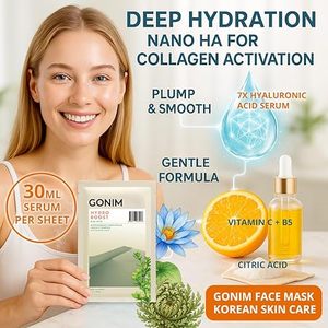 GONIM Korean Sheet Mask Set – 10-Pack Hydrating Face Masks with Hyaluronic Acid & Vitamin C (30ml x 10pcs)