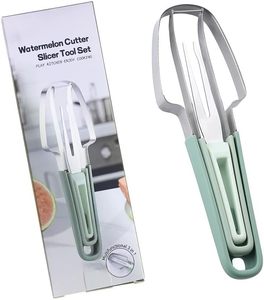 lot 9435 image: 3-in-1 Watermelon Fork Slicer  Stainless Steel Handheld Fruit Cutter (Green)