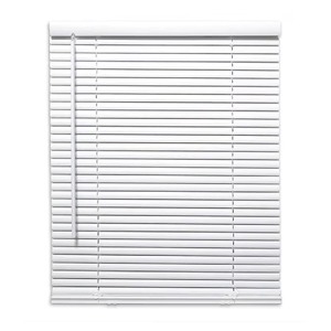 lot 3857 image: Project Source 1-in Slat Width 46-in x 64-in Cordless White Vinyl Light filtering Mini-blinds